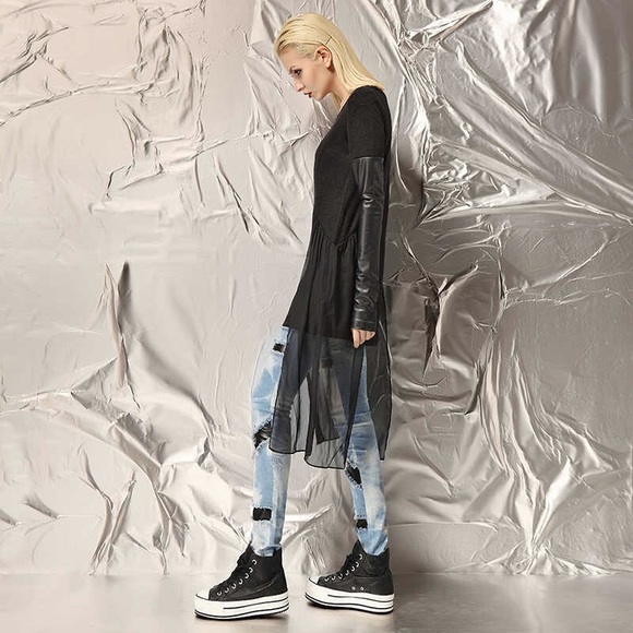 NWOT Authentic Patchwork Lace Long Leather Sleeves - Picture 3 of 5